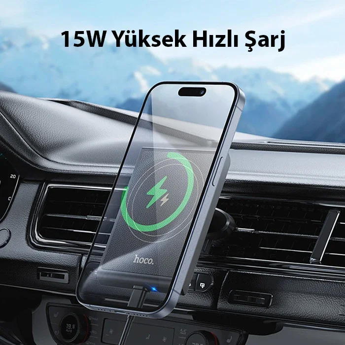 Kablosuz Hızlı Şarjlı Araç Telefon Tutucu - Klima Havalandırma Tipi