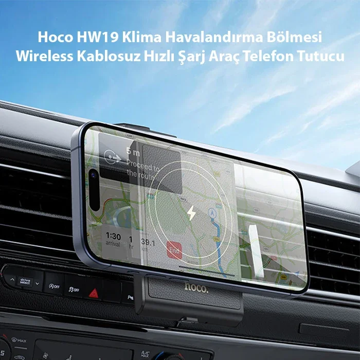 Kablosuz Hızlı Şarjlı Araç Telefon Tutucu - Klima Havalandırma Tipi