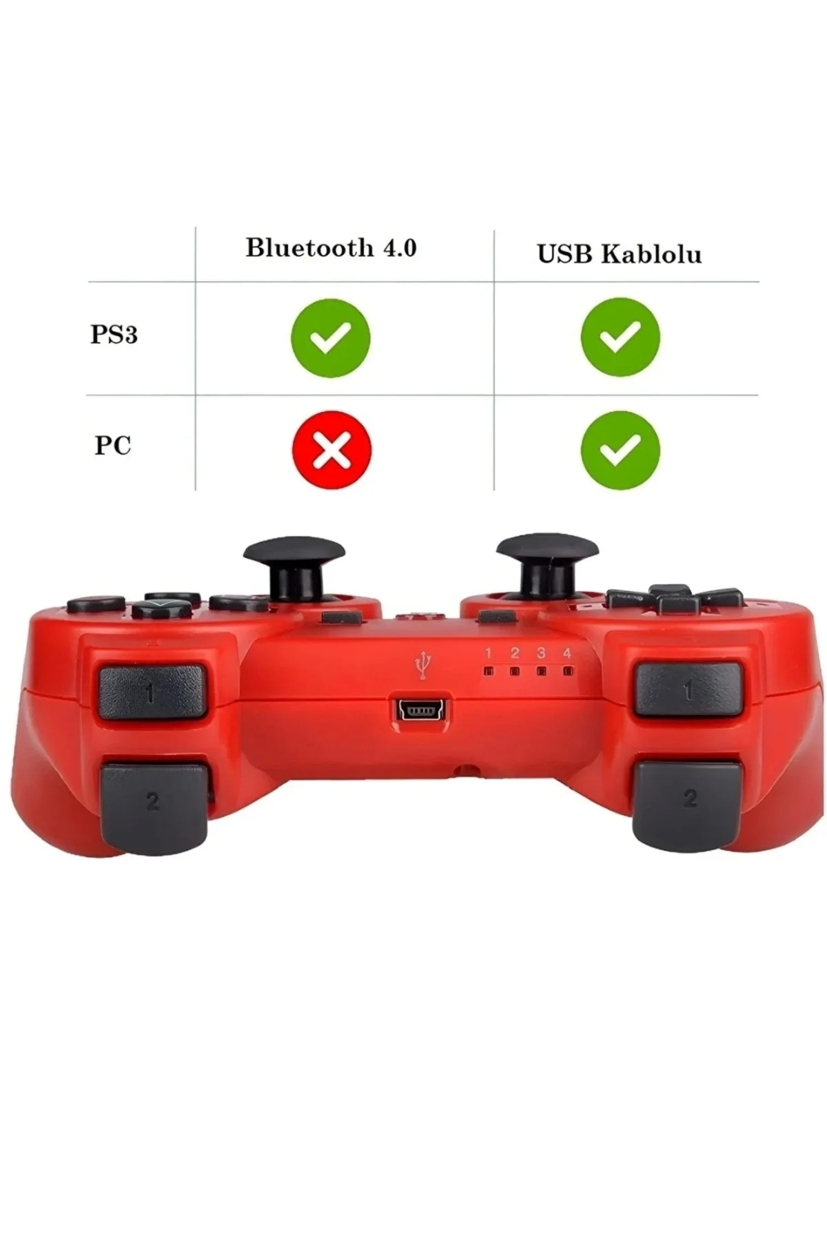 Kablosuz joystick kırmızı renk hızlı şarj özellikli Playstation 3 uyumlu 1 yıl garantili