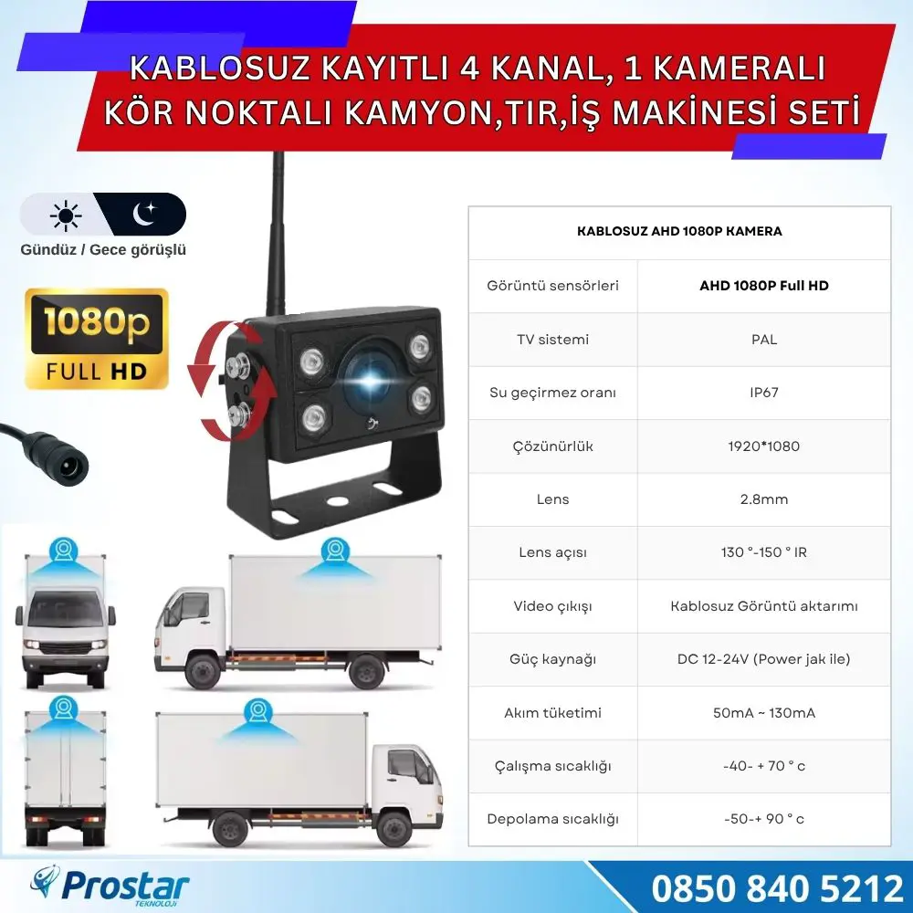 Kablosuz Kameralı 7 inç Kayıtlı Monitör Full HD BSD Kör Nokta Uya