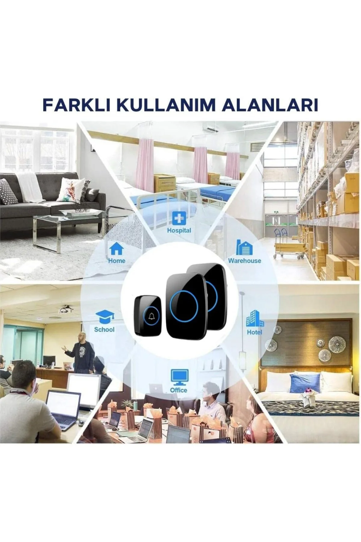 Kablosuz Kapı Zili 1 Buton 2 Alıcı Led Işıklı 60 Melodi 300 Metre