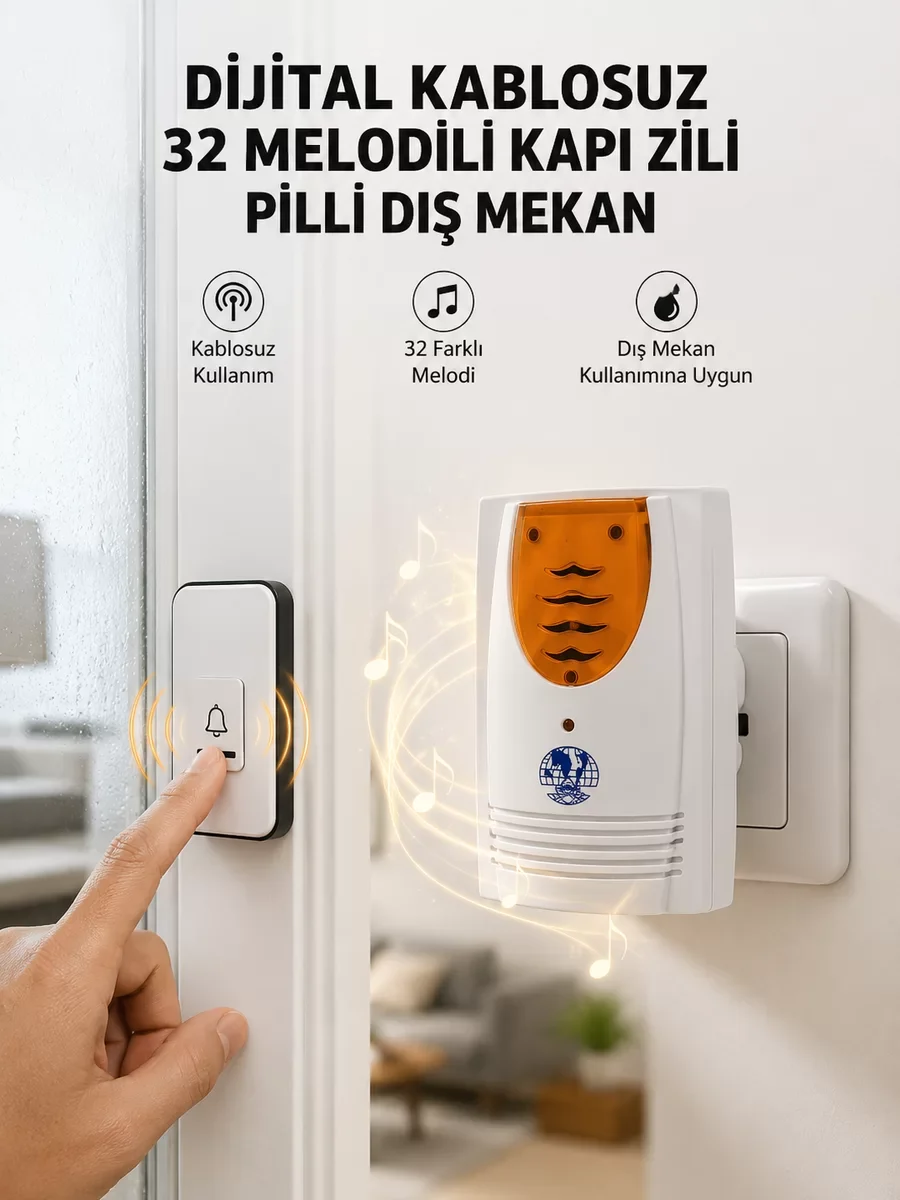 Kablosuz Kapı Zili - 32 Melodi Seçeneği ile Ev Ofis İçin Yeni Nesil Çözüm