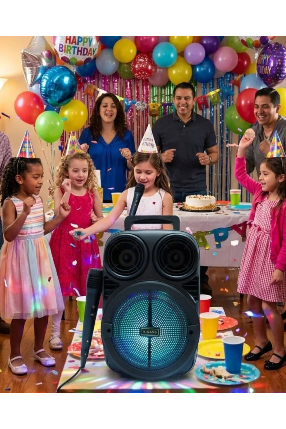 Kablosuz Karaoke Hoparlör Mikrofonlu RGB Işıklı Bluetooth Speaker USB TF Kart Destekli