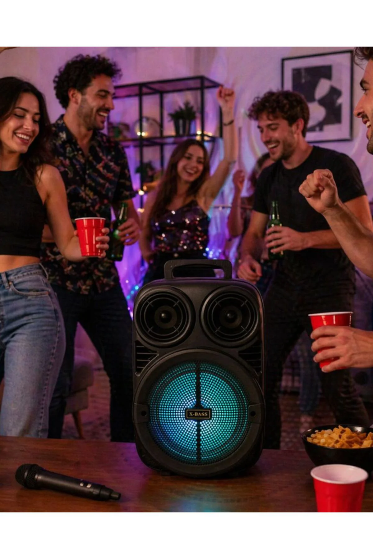 Kablosuz Karaoke Hoparlör Mikrofonlu RGB Işıklı 6.5 İnç Bluetooth Speaker Taşınabilir