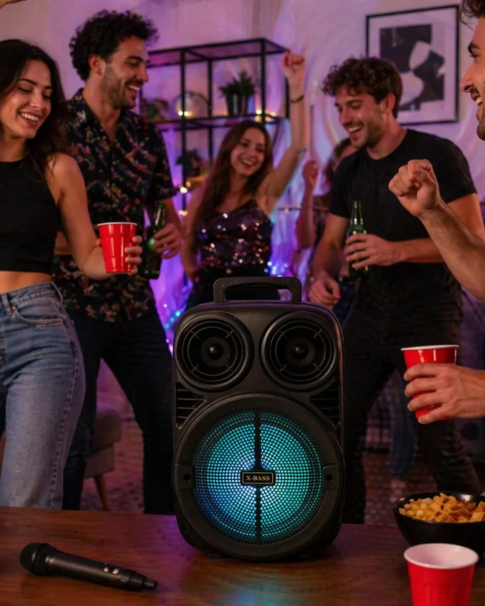 Kablosuz Karaoke Hoparlör - 6.5" RGB Işıklı Bluetooth Speaker ve Mikrofonlu Taşınabilir Ses Sistemi