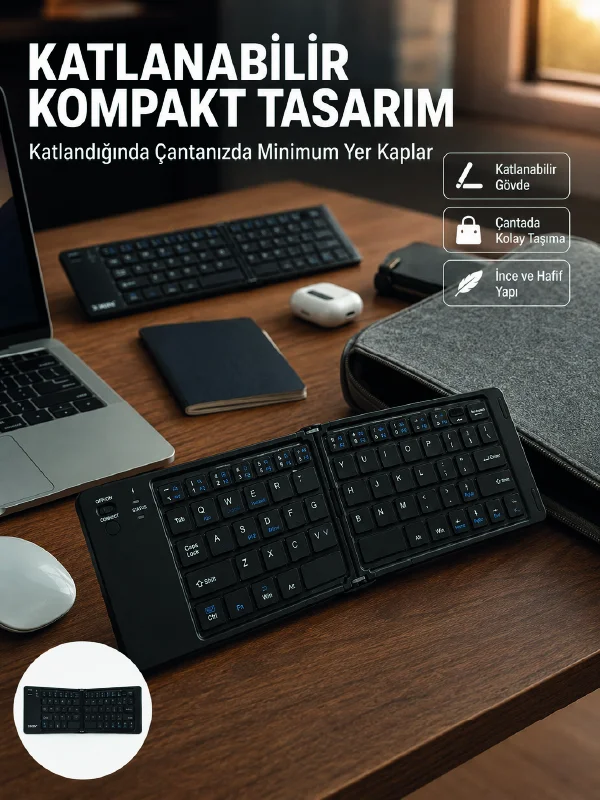 Kablosuz Katlanabilir Bluetooth Klavye Telefon Tablet Bilgisayar Uyumlu