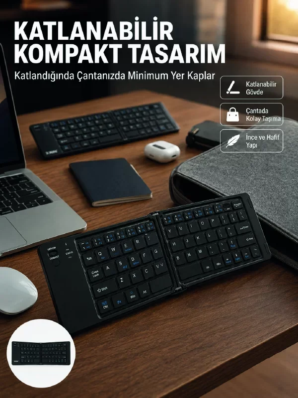 Kablosuz Katlanabilir Bluetooth Klavye Telefon Tablet Bilgisayar 