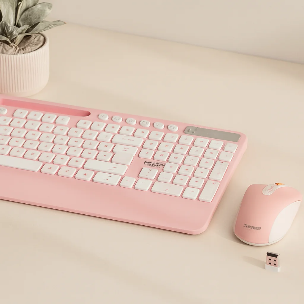 Kablosuz Klavye Mouse Seti - Telefon &amp; Tablet Standlı (Beyaz/Pembe) Fiyatı, Yorumları ve Özellikleri