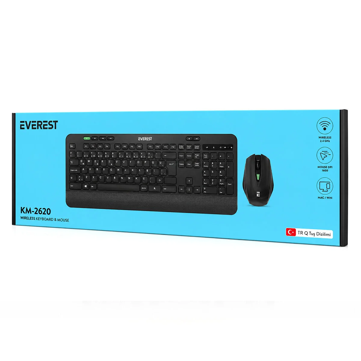 Kablosuz Klavye - Mouse Seti Siyah Usb - Sessiz - Switch Q Klavye KM-2620