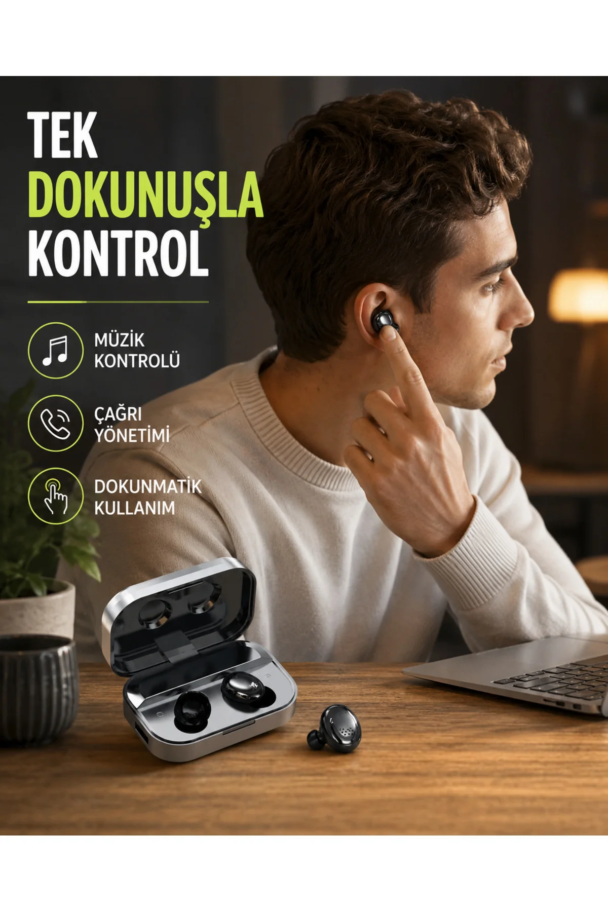 Kablosuz Kulak İçi Bluetooth Kulaklık – Dokunmatik Kontrol Ve Led Şarj Ekranı Kablosuz Kulak İçi Bluetooth Kulaklık – Dokunmatik Kontrol Ve Led Şarj Ekranı