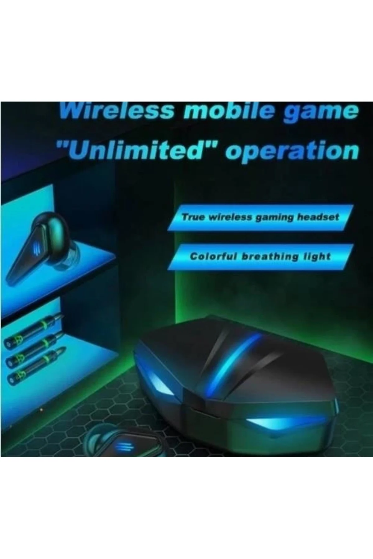 Kablosuz Kulak İçi Oyuncu Kulaklığı, Mikrofonlu ve Mavi Renk Seçeneği ile Tüm Telefonlarla Uyumlu