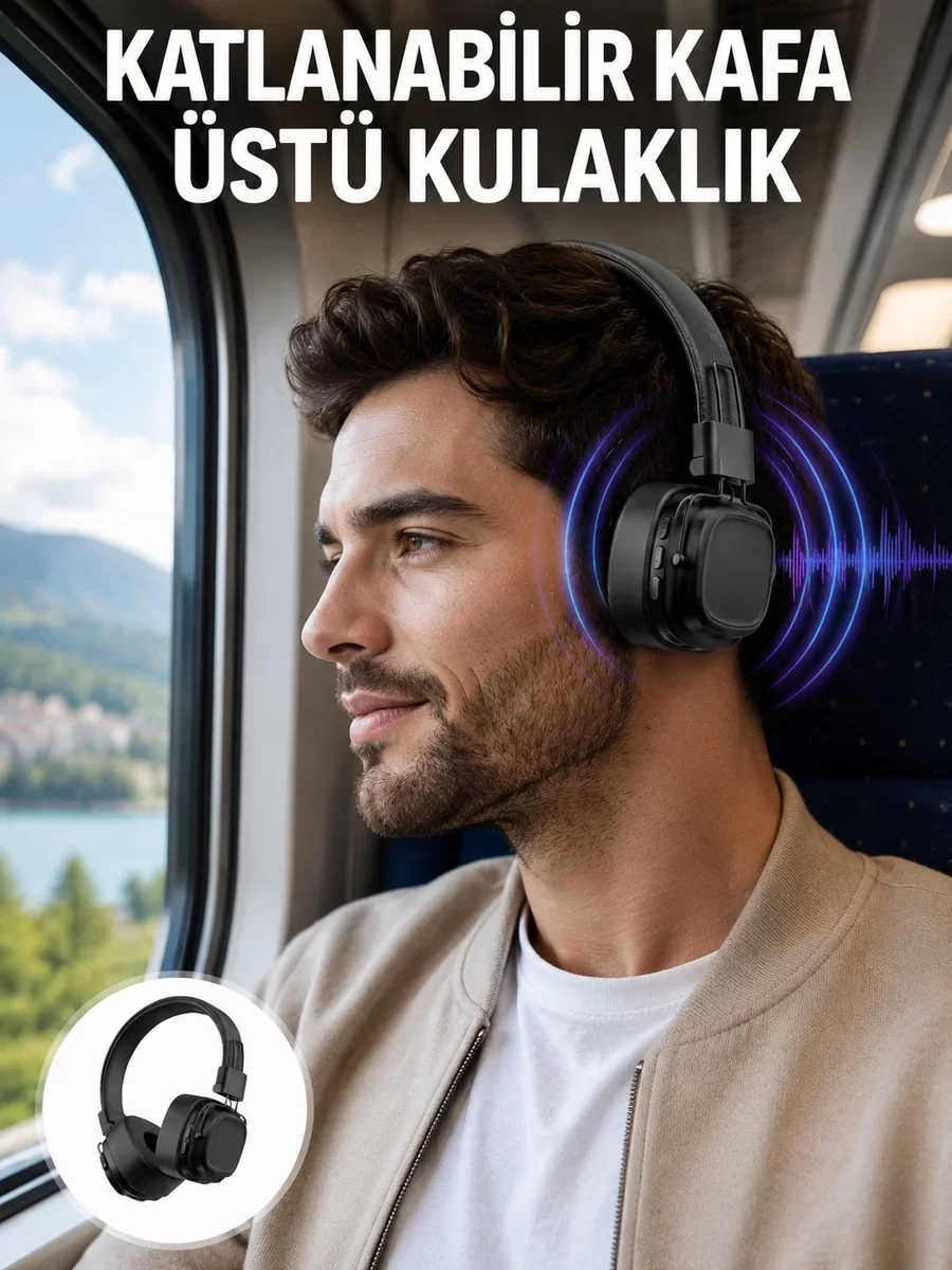 Kablosuz Kulak Üstü Bluetooth Kulaklık - Yeni Nesil Ergonomik Tasarım ve Derin Bass