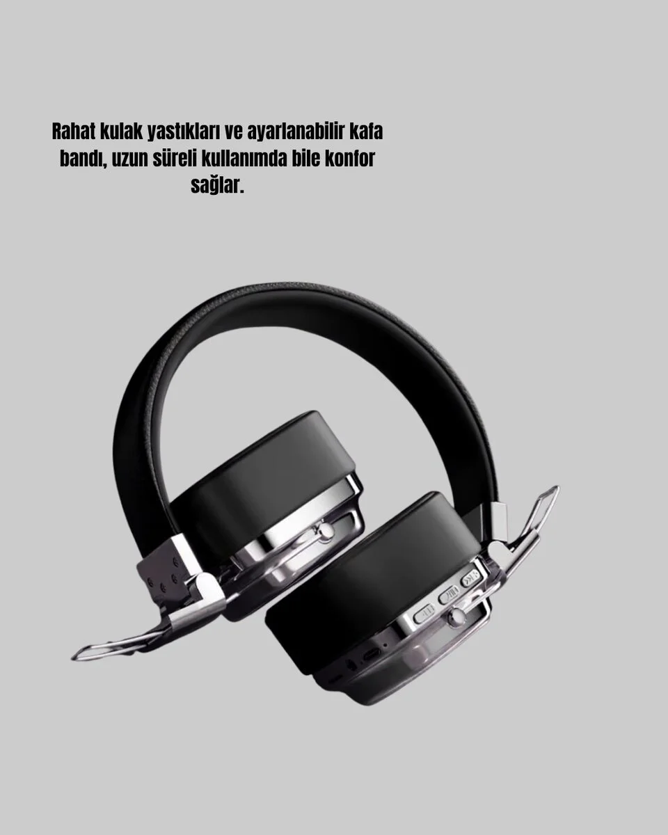 Kablosuz Kulak Üstü Bluetooth Kulaklık - Güçlü Bas, Katlanabilir Tasarım ve Konforlu Deneyim