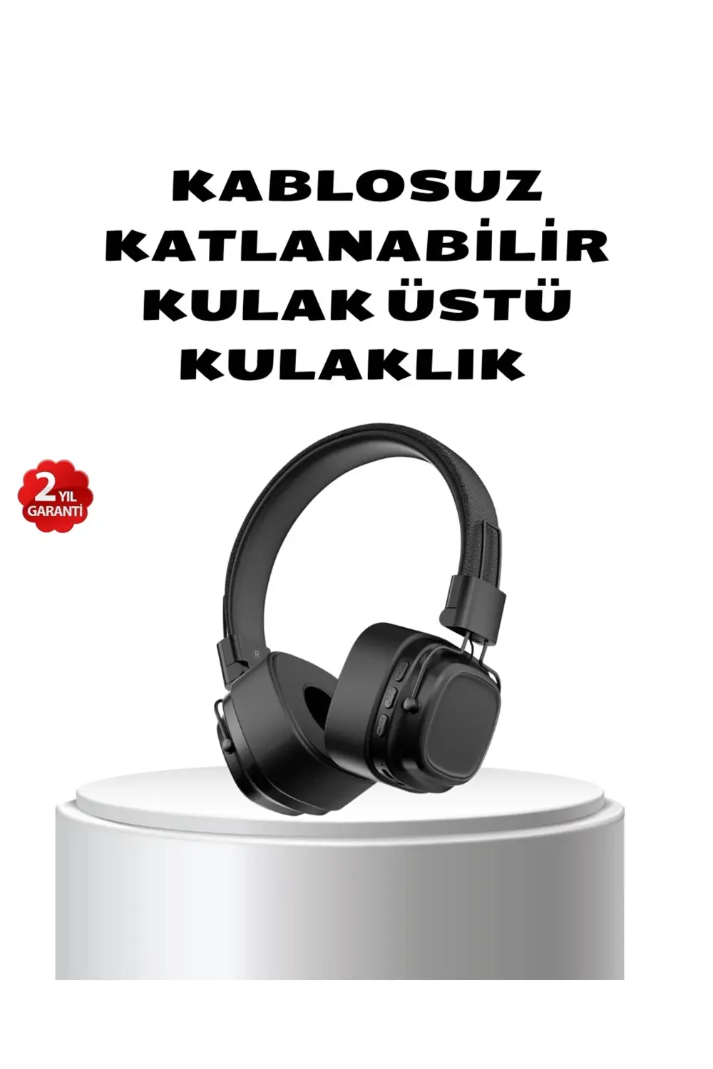 Kablosuz Kulak Üstü Bluetooth Kulaklık Güçlü Bas ve Katlanabilir