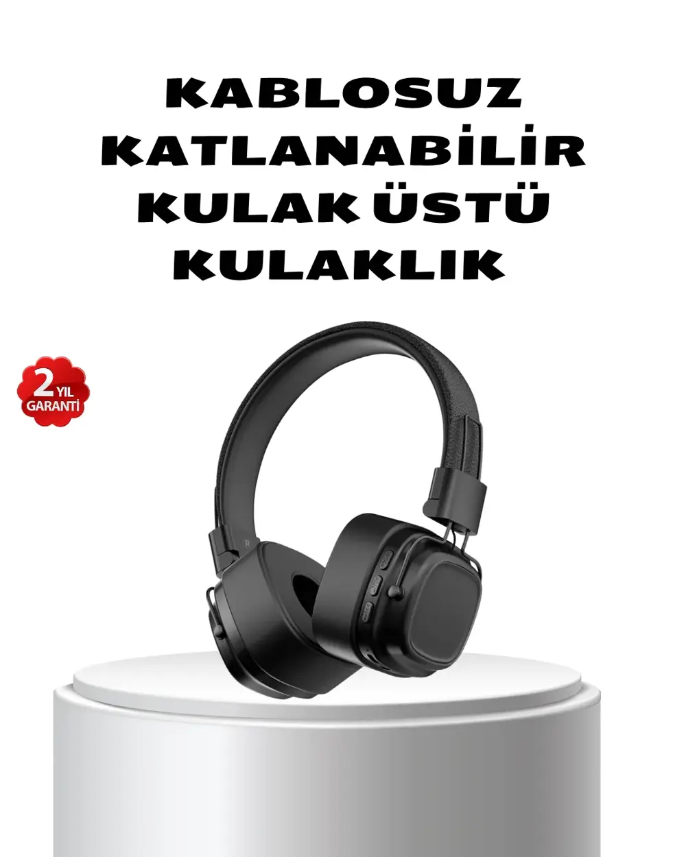 Kablosuz Kulak Üstü Bluetooth Kulaklık Güçlü Bas ve Katlanabilir