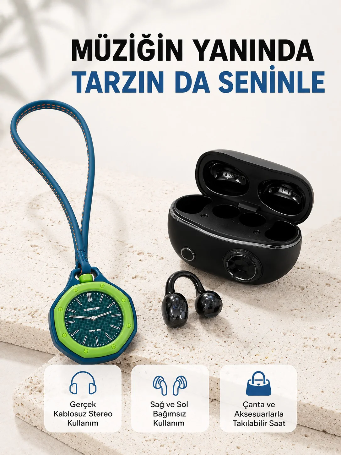 Kablosuz Kulaklık ve Yeşil Askılı Çanta Charm Saat Kampanya Seti Şarj Kutulu Bluetooth Kulaklık Fiyatı, Yorumları ve Özellikleri