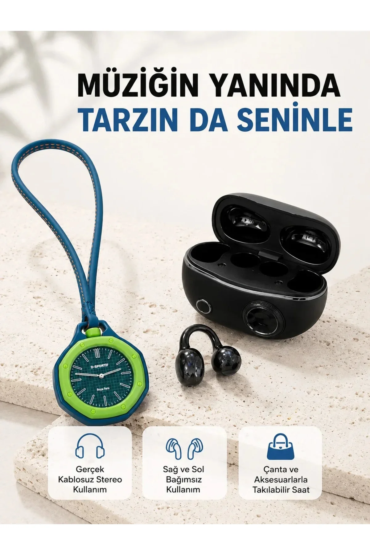 Kablosuz Kulaklık ve Yeşil Askılı Çanta Charm Saat Seti Şarj Kutulu Bluetooth Kulaklık Kablosuz Kulaklık ve Yeşil Askılı Çanta Charm Saat Seti Şarj Kutulu Bluetooth Kulaklık