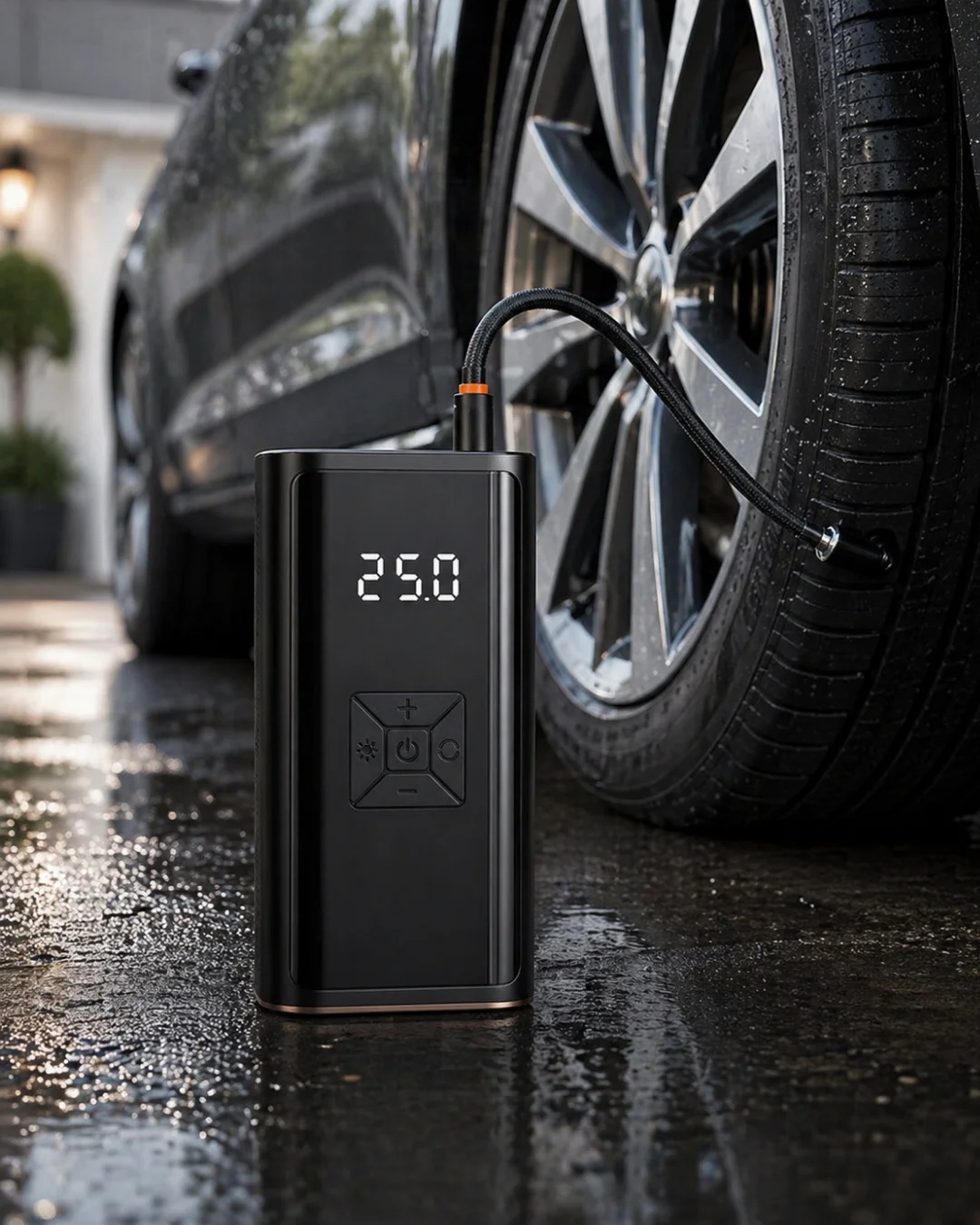 Kablosuz Lastik Şişirme Kompresörü Dijital Ekranlı Powerbank Özellikli Hava Pompası