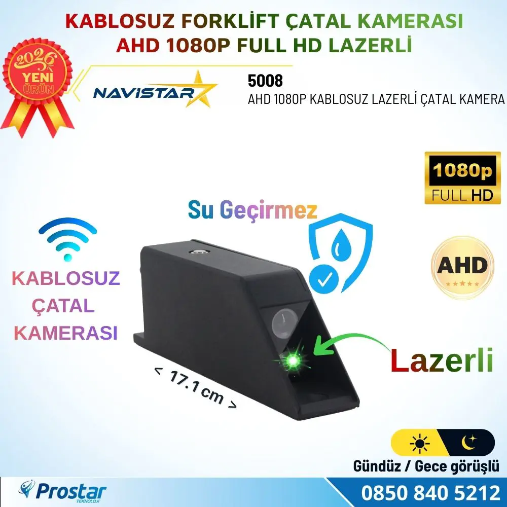 Kablosuz Lazerli Forklift Çatal Kamerası AHD 1080P Full HD Mıknat