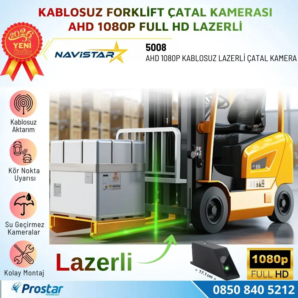 Kablosuz Lazerli Forklift Çatal Kamerası AHD 1080P Full HD Mıknat
