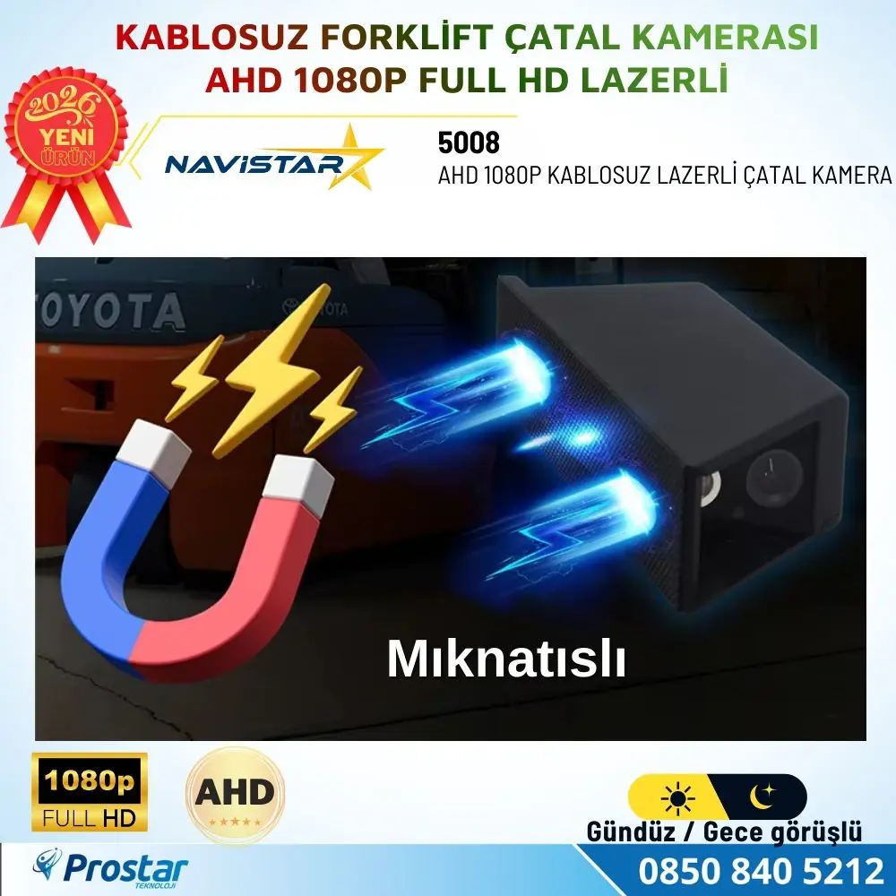 Kablosuz Lazerli Forklift Çatal Kamerası AHD 1080P Full HD Mıknat