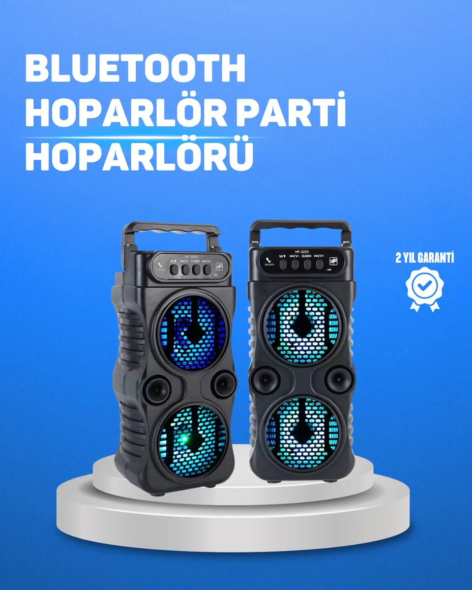 Kablosuz LED Işıklı Bluetooth Hoparlör FM Radyo ve Karaoke Mikrofon Girişli – 3 inç 1200 mAh