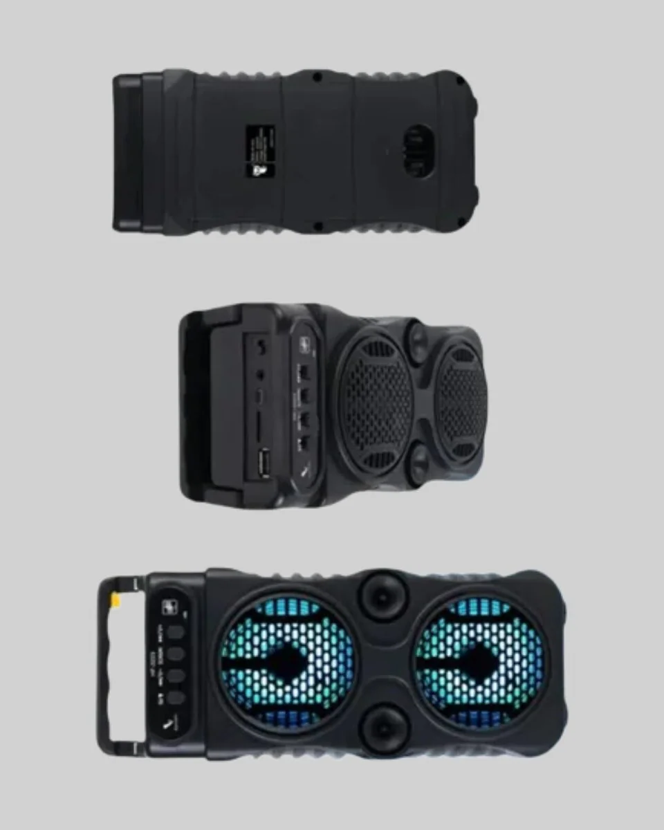 Kablosuz LED Işıklı Bluetooth Hoparlör FM Radyo ve Karaoke Mikrofon Girişli – 3 inç 1200 mAh