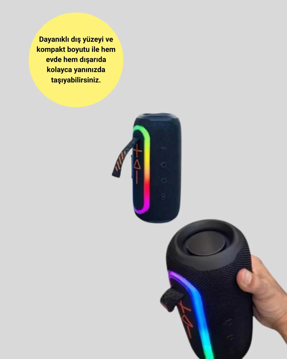 Kablosuz LED Işıklı Hoparlör - Yüksek Ses Kalitesi, IP67 Su ve Toz Geçirmez