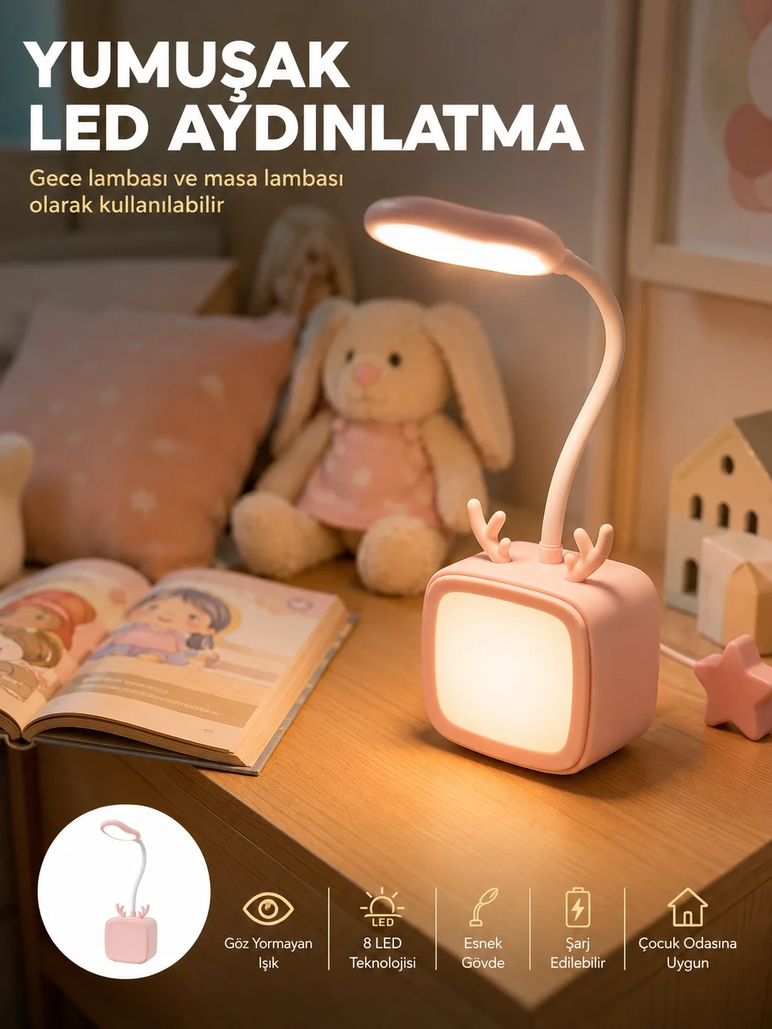 Kablosuz LED Masa ve Gece Lambası Dekoratif Şarjlı Tasarım