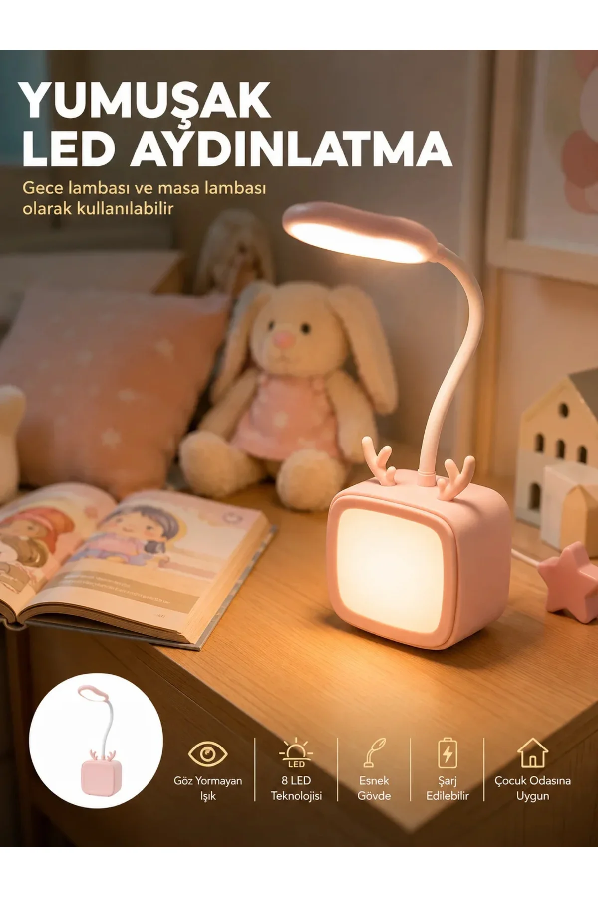 Kablosuz LED Masa ve Gece Lambası Dekoratif Şarjlı Tasarım