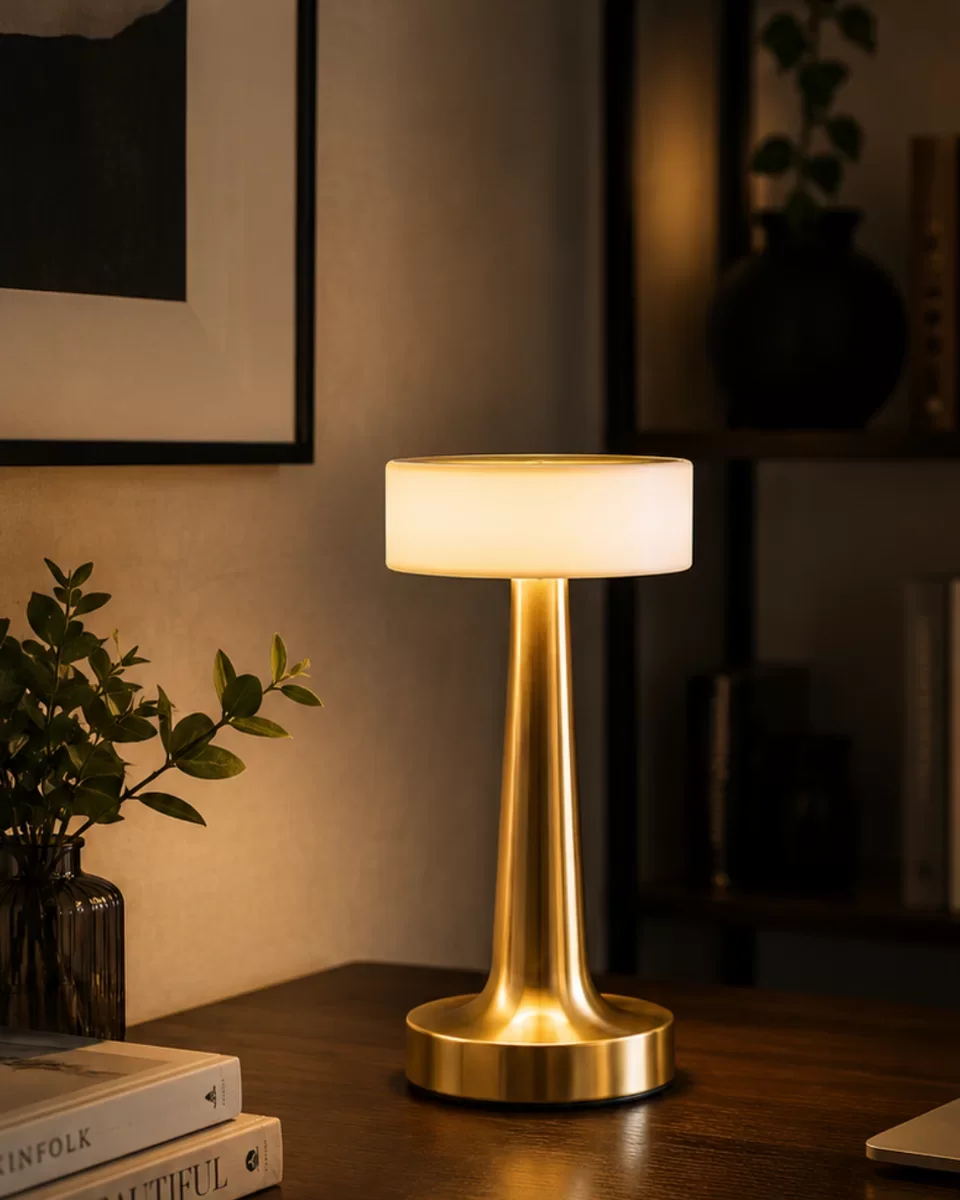 Kablosuz Mantar Masa Lambası Gold Kare Tasarım Type C - 3 Renkli LED ve Şık Dekorasyonu