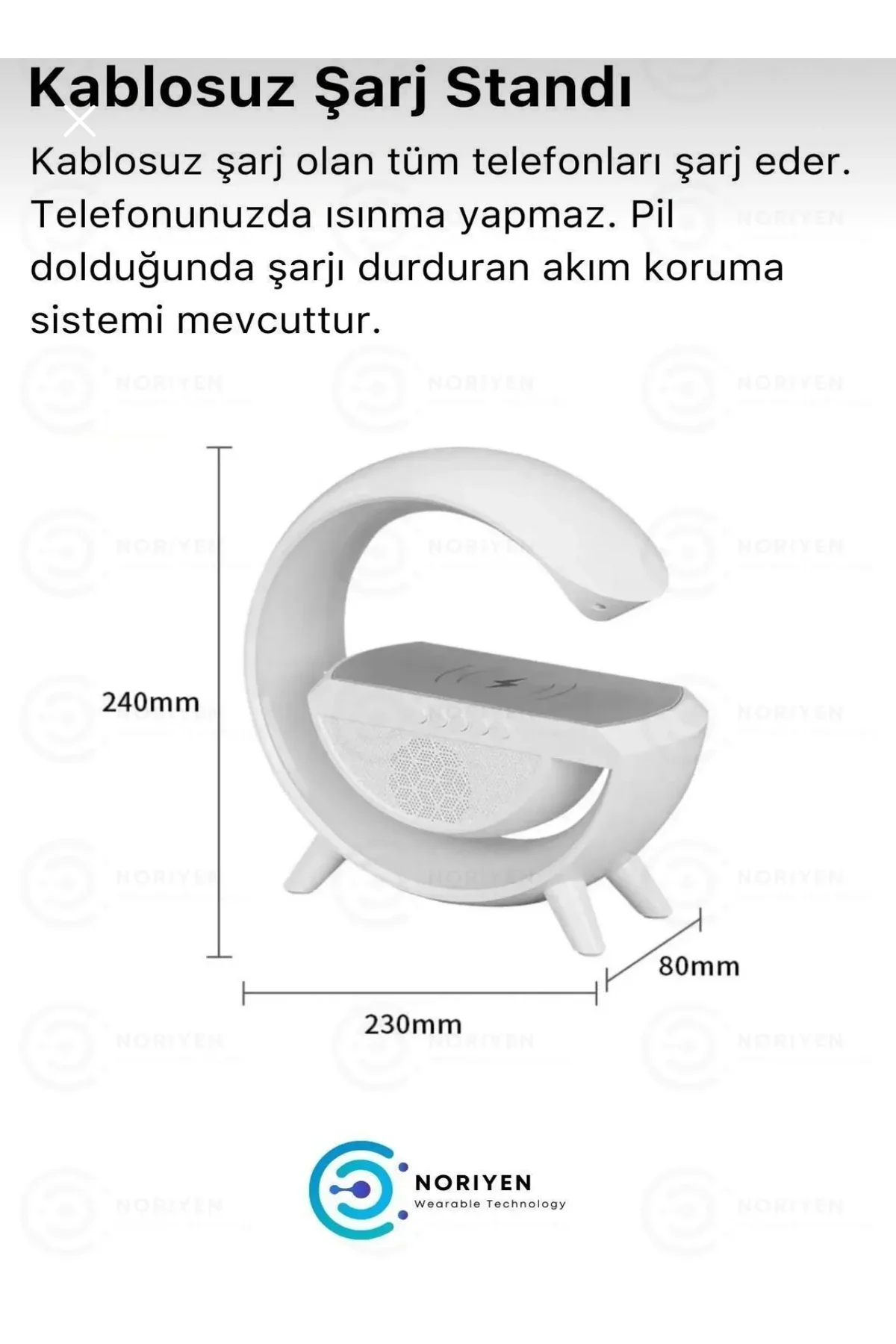 Kablosuz Masaüstü Hoparlör, Çalar Saat ve Radyo Alarm Özellikli Şarj Standı, Beyaz Renk