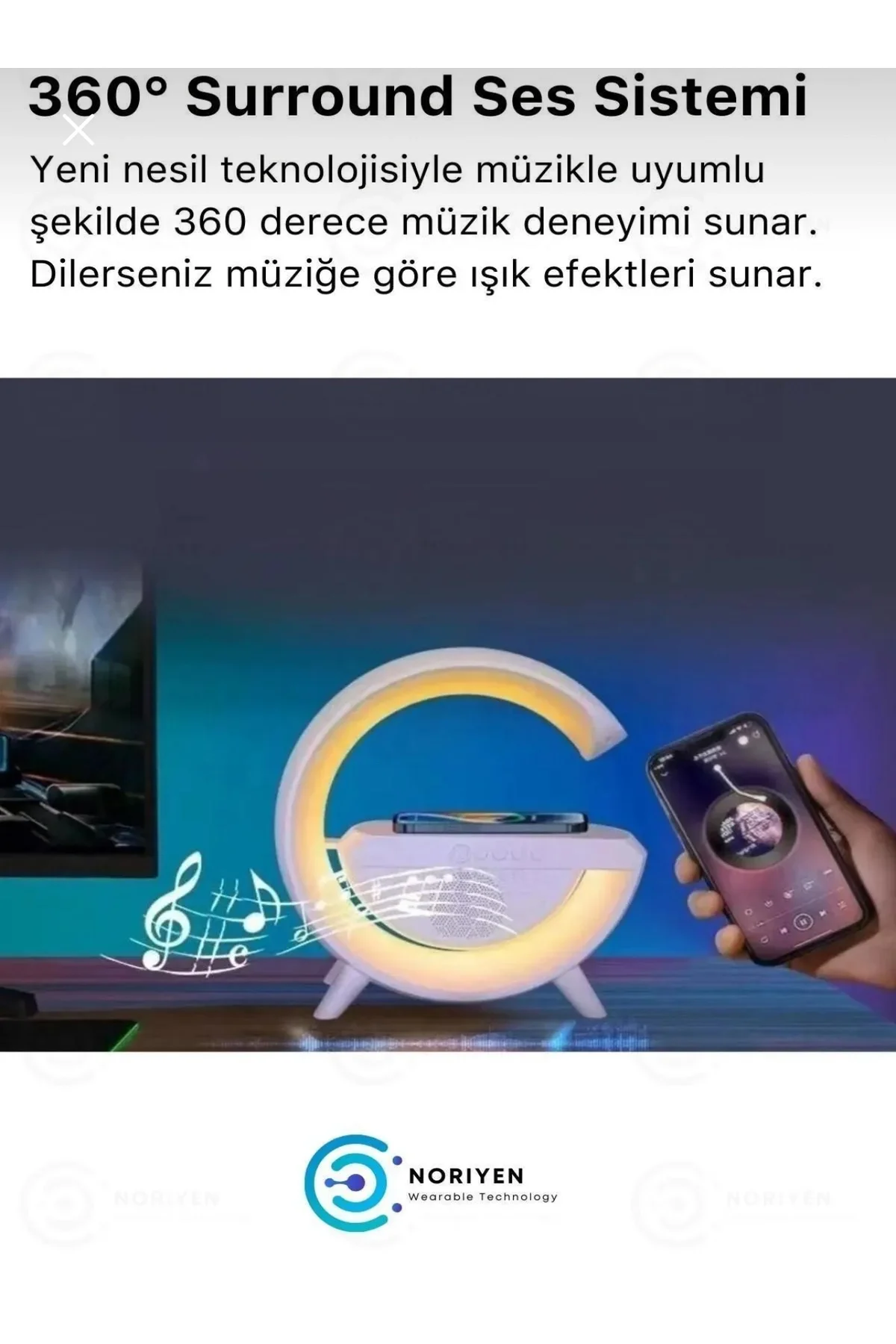 Kablosuz Masaüstü Hoparlör, Çalar Saat ve Radyo Alarm Özellikli Şarj Standı, Beyaz Renk