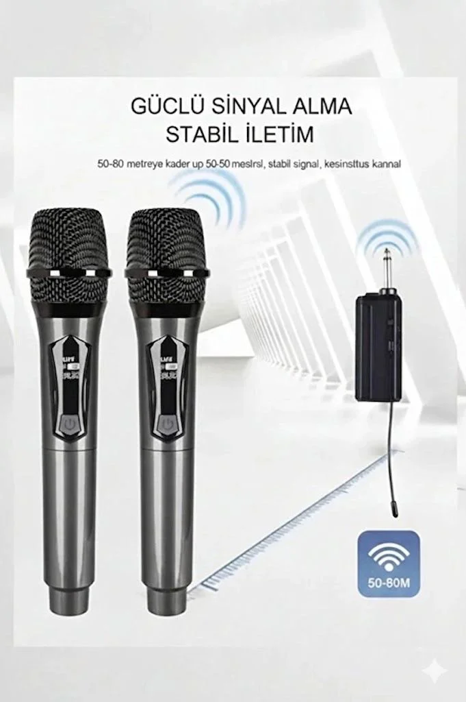 Kablosuz Mikrofon Seti Çift Mikrofon UHF Karaoke 50m Menzil Şarj Edilebilir Fiyatı, Yorumları ve Özellikleri