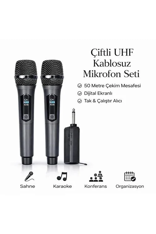 Kablosuz Mikrofon Seti Çift Mikrofon UHF Karaoke 50m Menzil Şarj Edilebilir Fiyatı, Yorumları ve Özellikleri