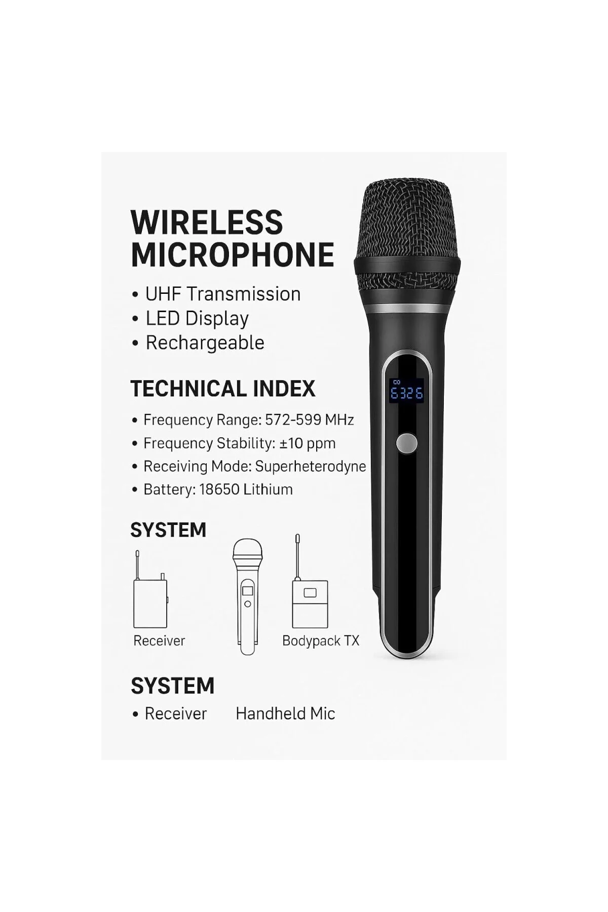 Kablosuz Mikrofon Seti – VHF 220–270 MHz Wireless El Mikrofonu ve