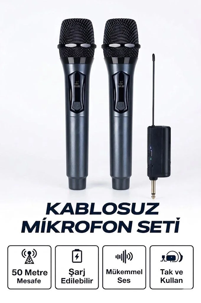 Kablosuz Mikrofon Seti Çift Mikrofon UHF Karaoke 50m Menzil Şarj Edilebilir Fiyatı, Yorumları ve Özellikleri