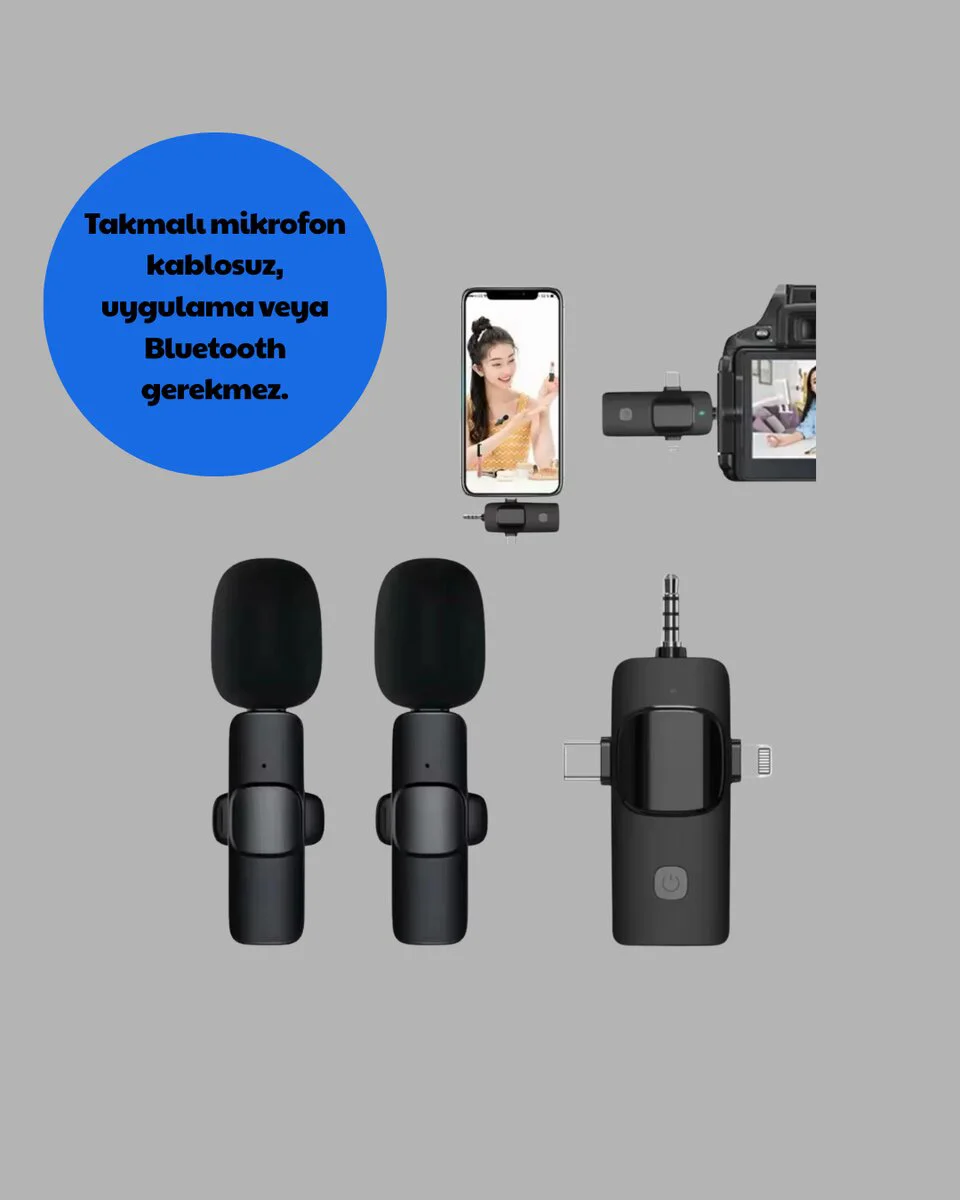 Kablosuz Mikrofon - Telefon ve Bilgisayar Uyumlu