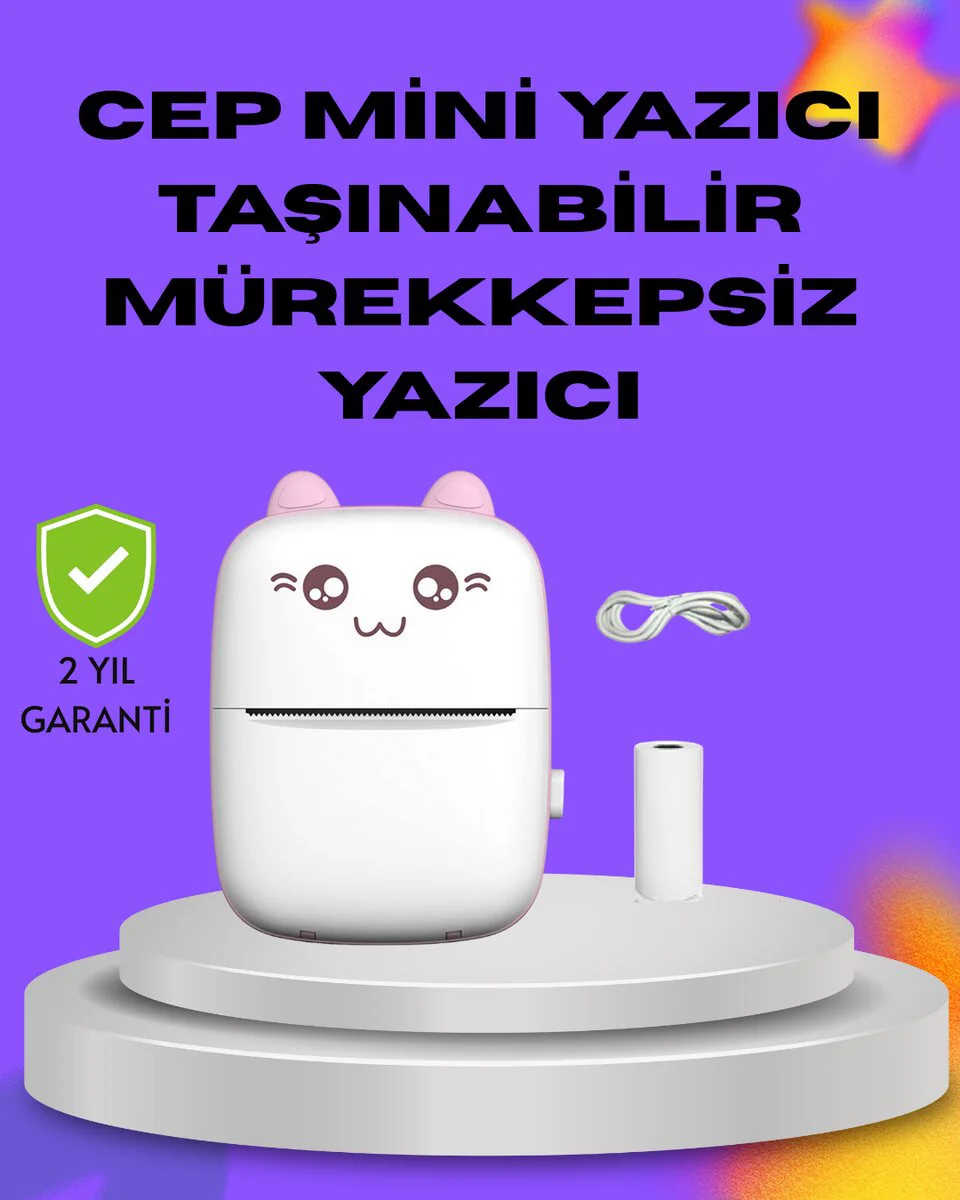 Kablosuz Mini Cep Yazıcısı Bluetooth Destekli 1200mAh Bataryalı