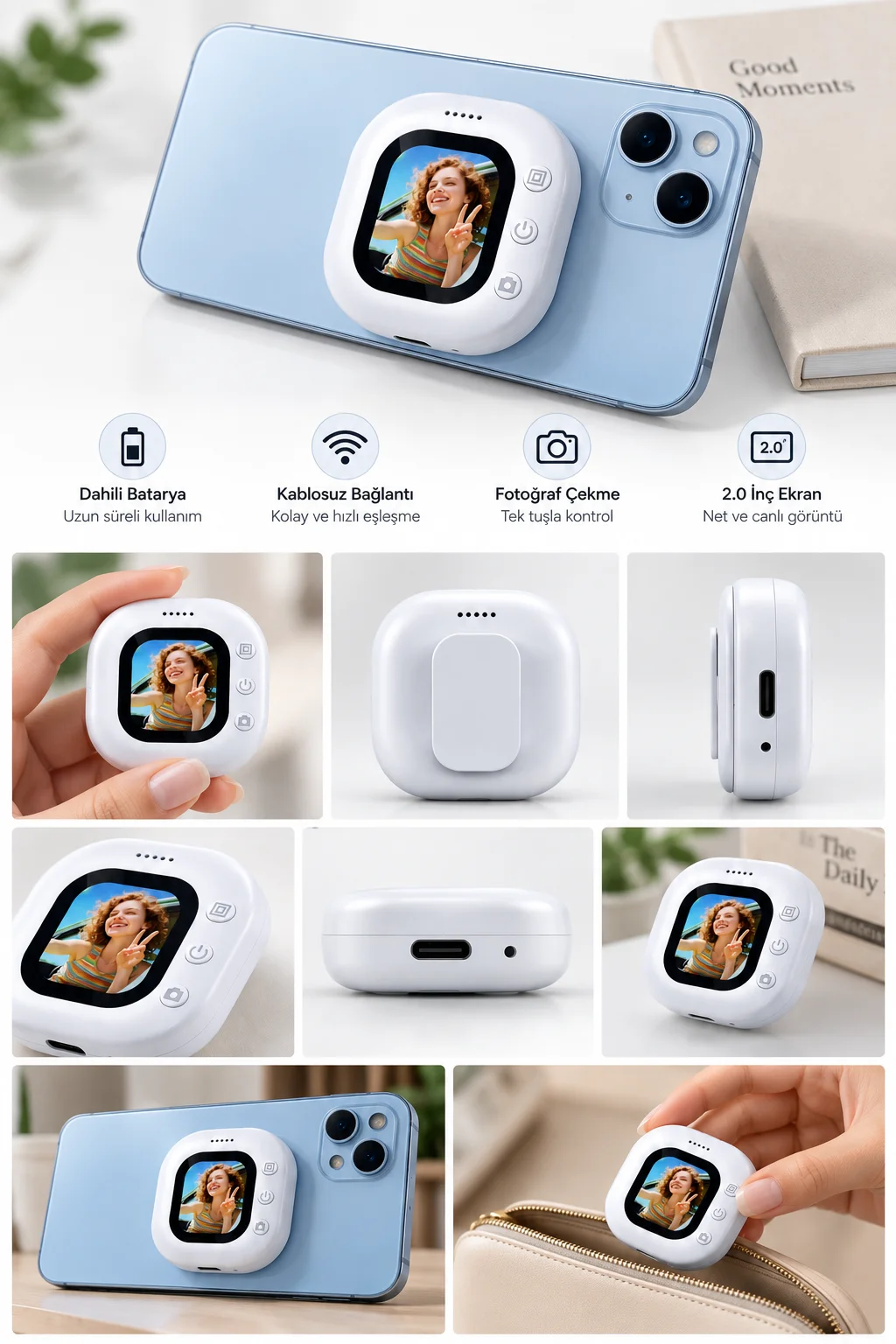 Kablosuz Mini Vlog Ekranı Tek Tuş Fotoğraf Çekimi Kablosuz Mini Vlog Ekranı Tek Tuş Fotoğraf Çekimi