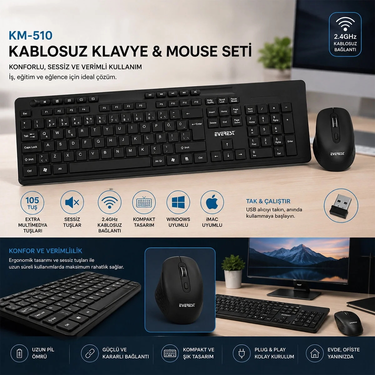 Kablosuz Multimedia Klavye - Mouse Seti Siyah Q Klavye Km-510 Bx40 Fiyatı, Yorumları ve Özellikleri