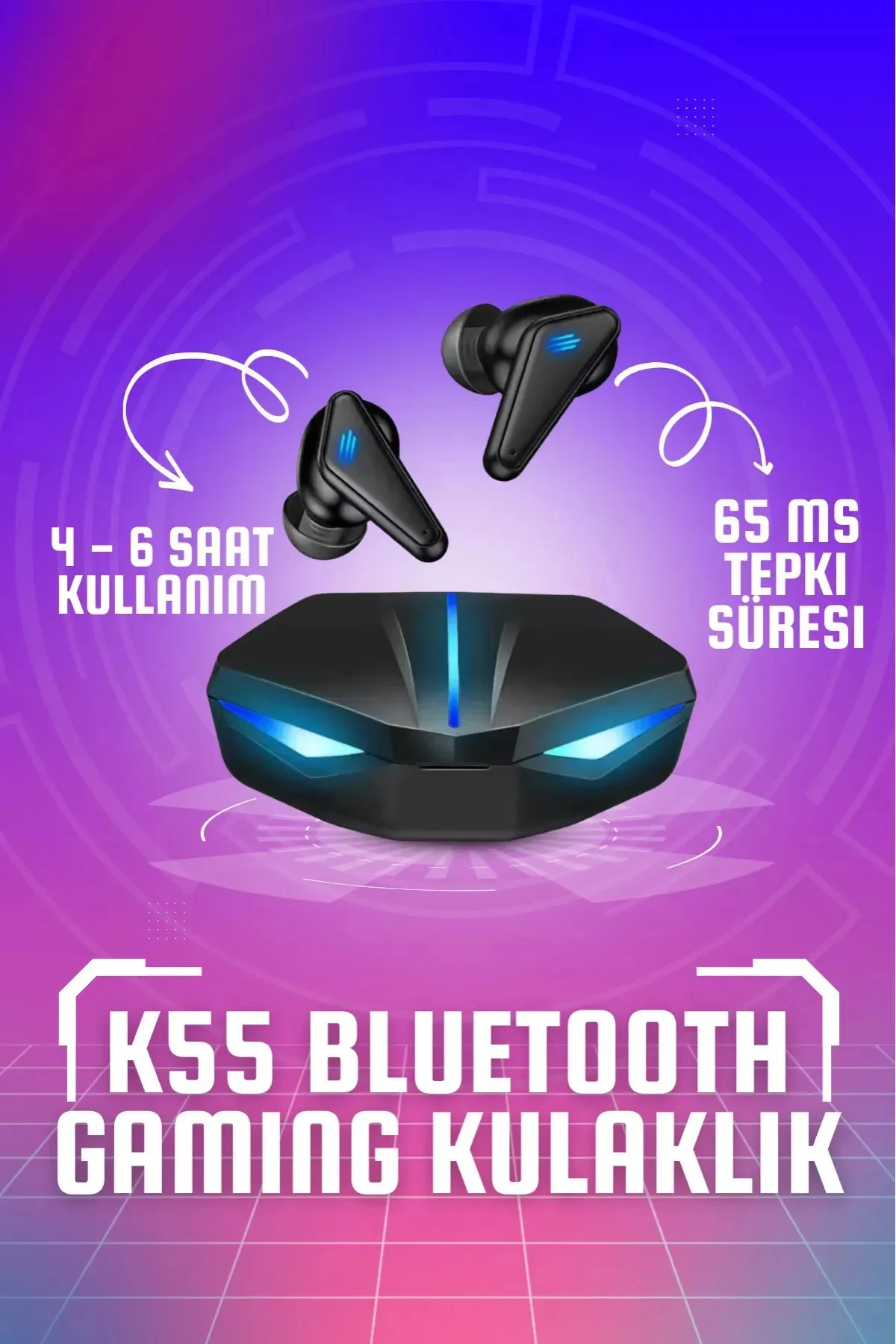 Kablosuz Oyuncu Kulak İçi Kulaklığı, Düşük Gecikmeli, Mikrofon ve RGB Aydınlatmalı, Siyah
