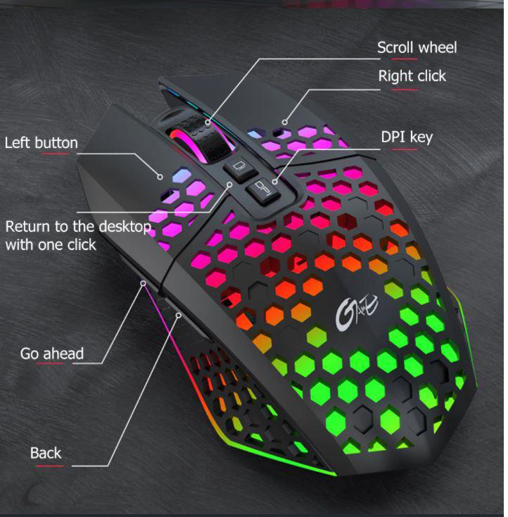 Kablosuz Oyuncu Mouse Rgb LED 2.4G 8 Buton 1600DPİ Şarj Edilebili