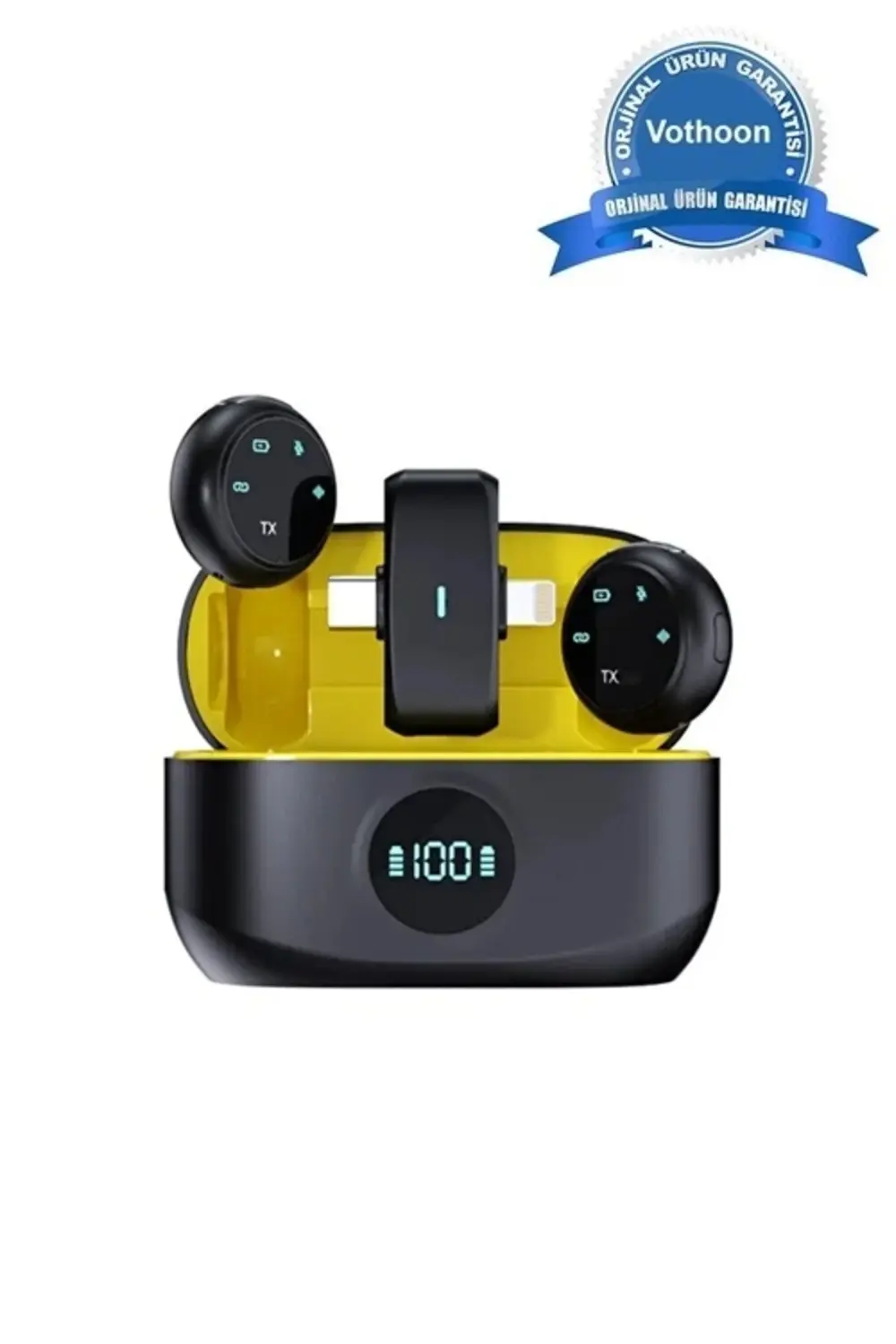 Kablosuz Profesyonel İkili Yayın Yaka Mikrofonu Şarj Kutu Mıknatı