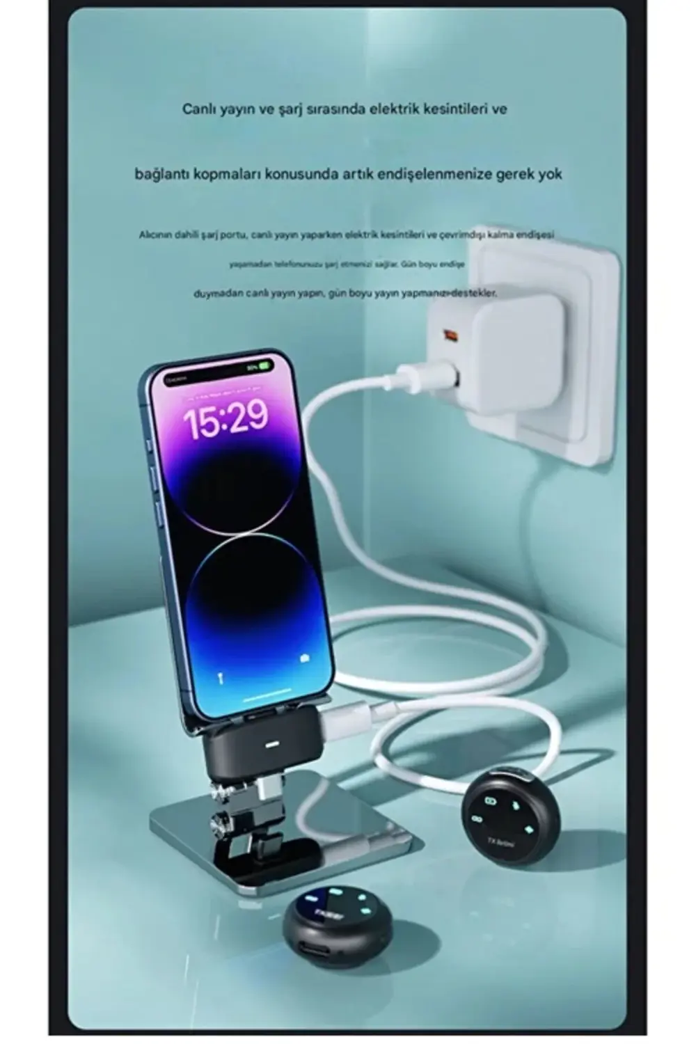 Kablosuz Profesyonel İkili Yayın Yaka Mikrofonu Şarj Kutu Mıknatı