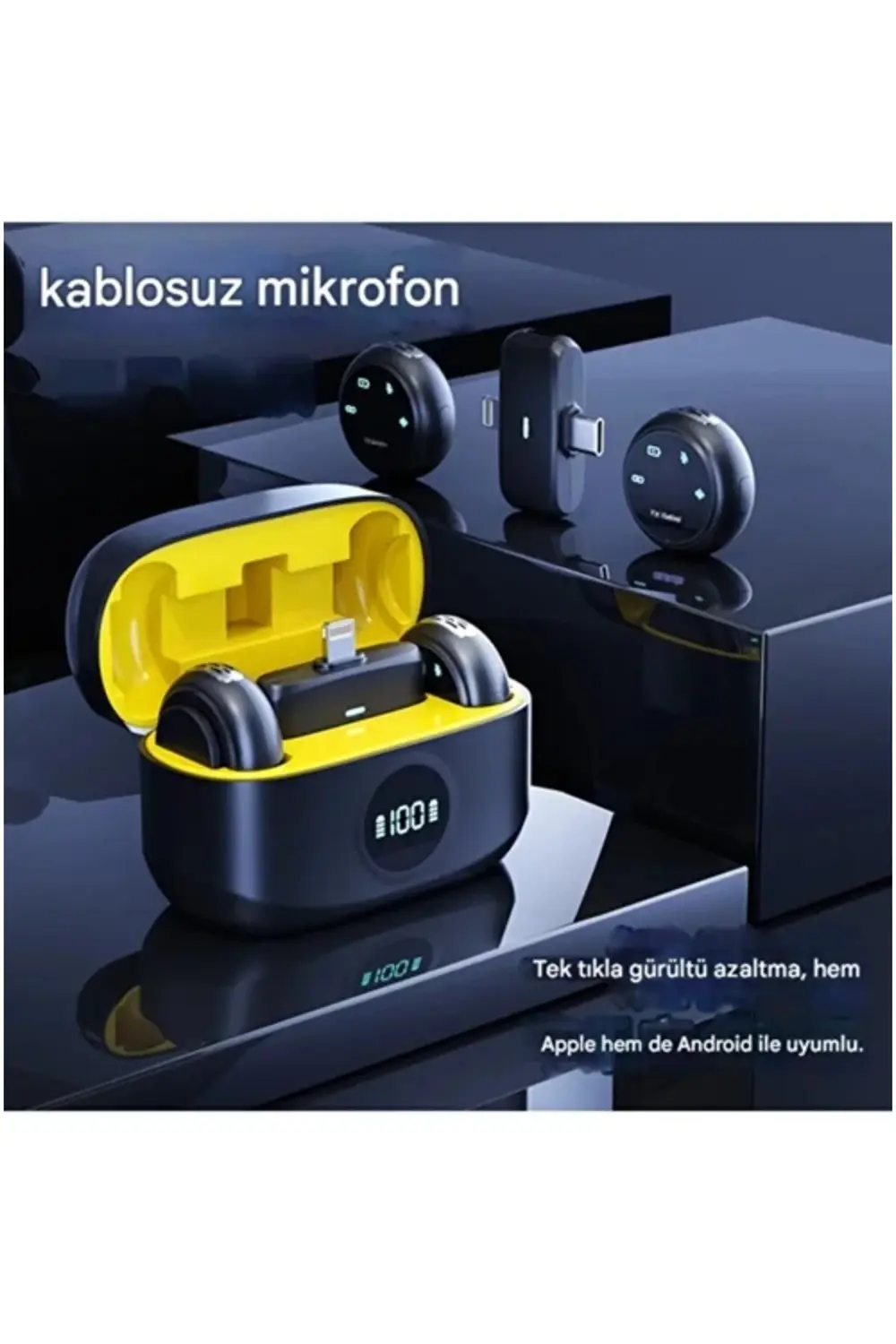 Kablosuz Profesyonel İkili Yayın Yaka Mikrofonu Şarj Kutu Mıknatı