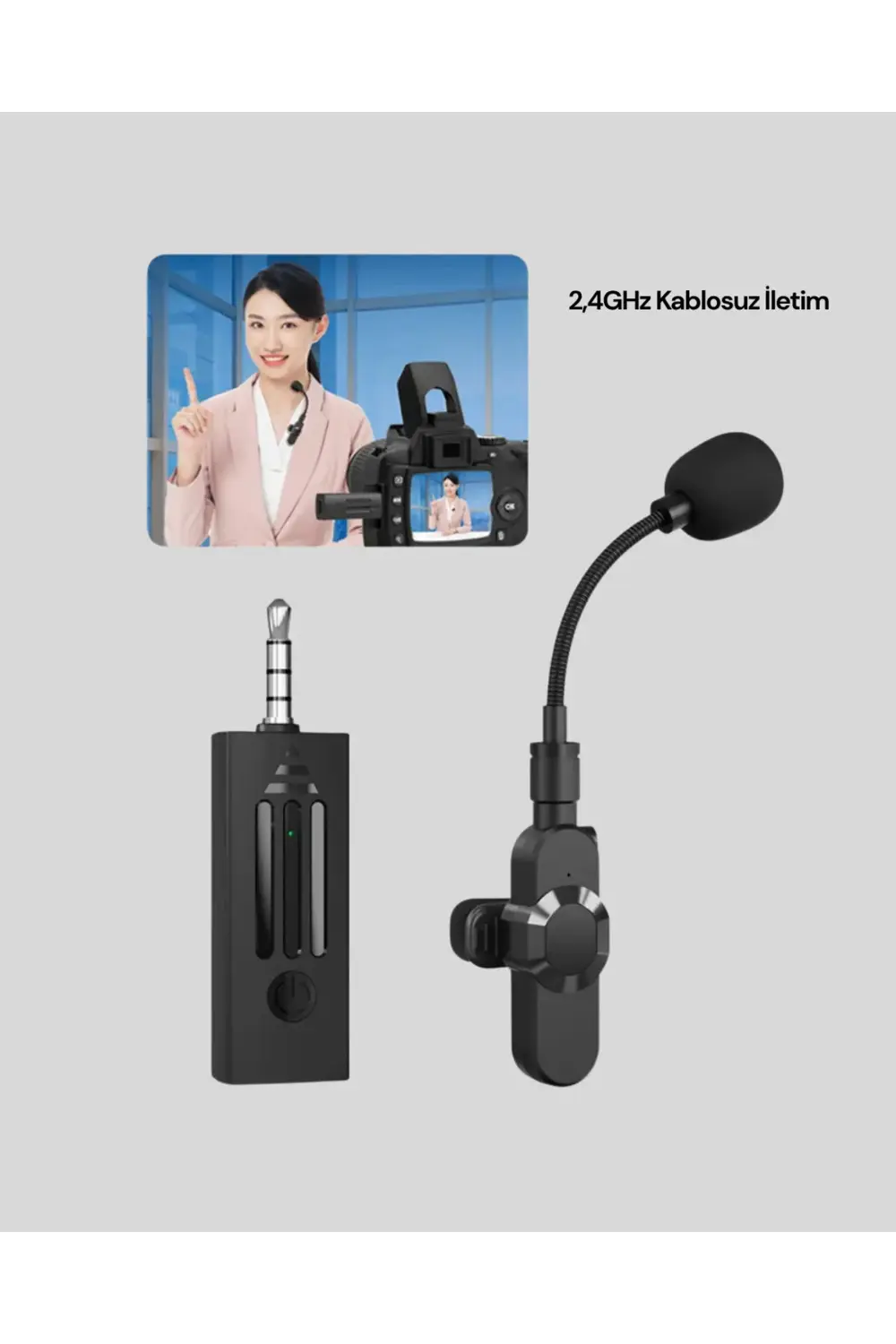 Kablosuz Profesyonel Mikrofon – 360° Ses Yakalama, 60 m Menzil, G