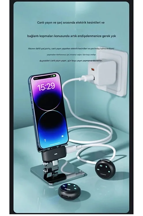 Kablosuz Profesyonel İkili Yayın Yaka Mikrofonu Şarj Kutu Mıknatıslı Typce Lightning Çıkış Mikrofon