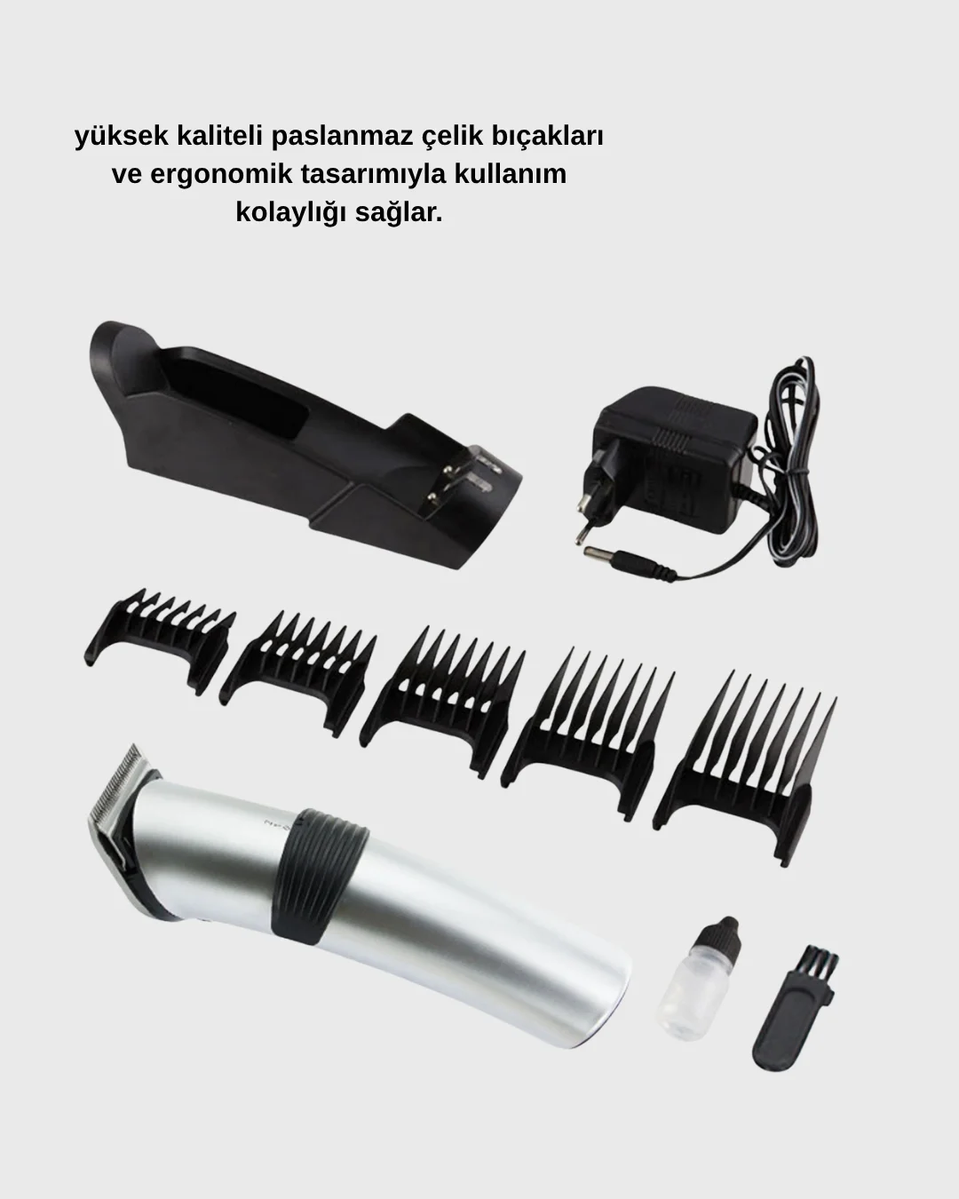Kablosuz Profesyonel Tıraş Makinesi – Şarjlı, 60 Dakika Kullanım Süreli, Çelik Bıçaklı, Sessiz Motor