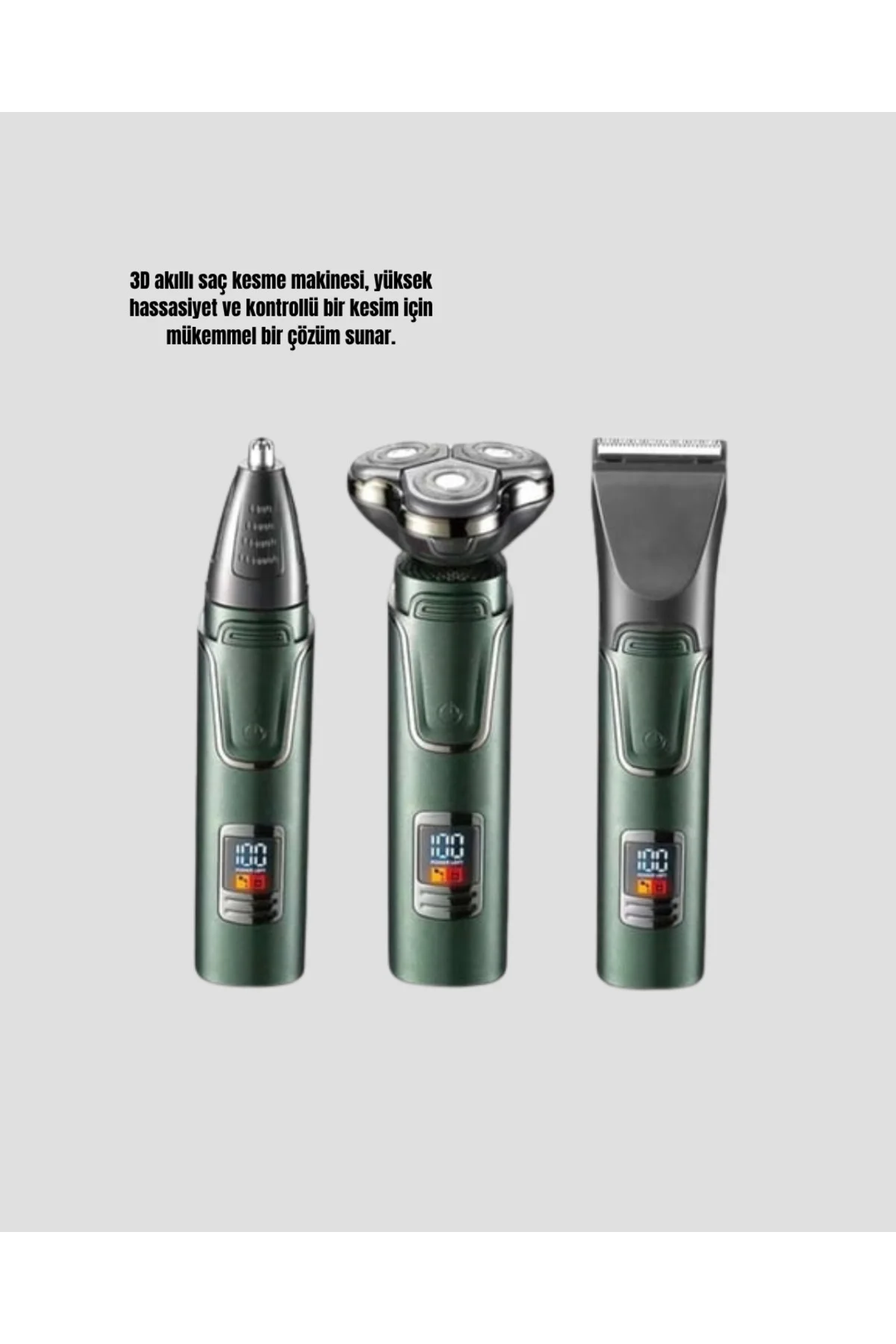 Kablosuz Profesyonel Erkek Bakım Seti – 3 Başlıklı 3D Akıllı Kesim Taşınabilir